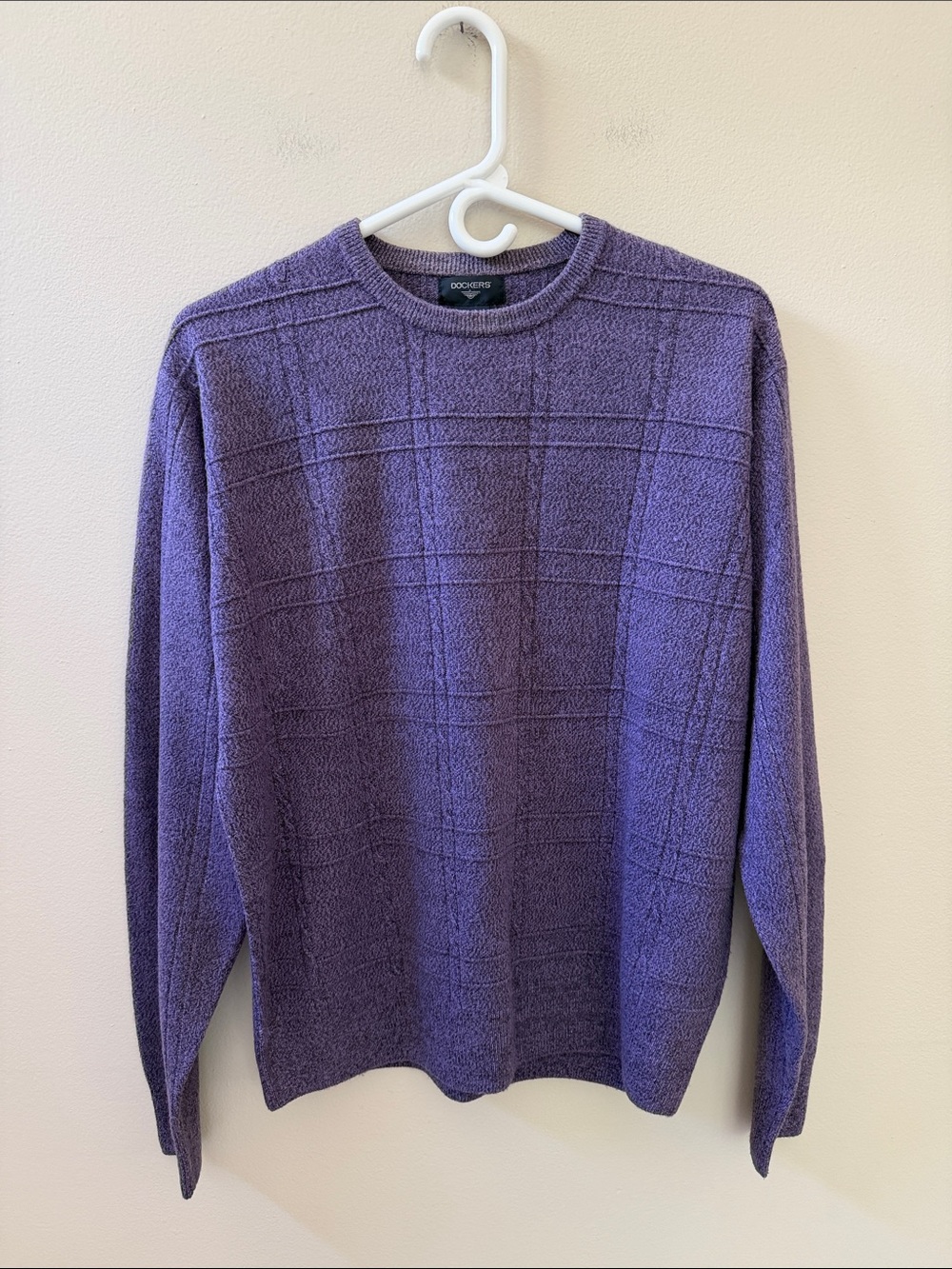 Vintage Dockers 90s Purple Crewneck Sweater with Grid Texture, Sz M